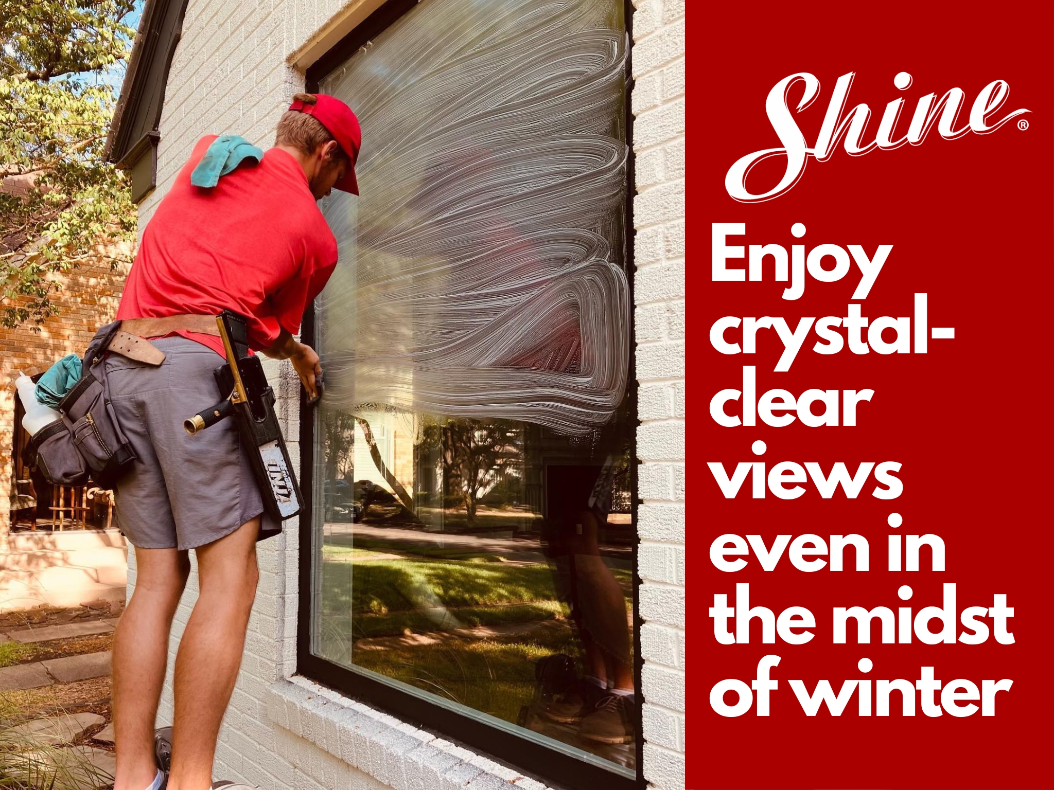Professional window cleaner applies suds to a large window, promising crystal-clear views.