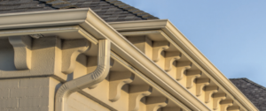 Clean gutters, soffit, and shingles. Permanent roofline lighting in the day.