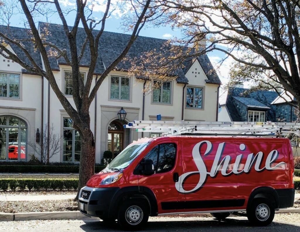 Shine truck pulling up to a home in westlake.