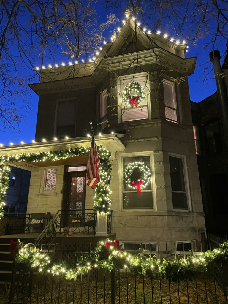 House with festive holiday lighting