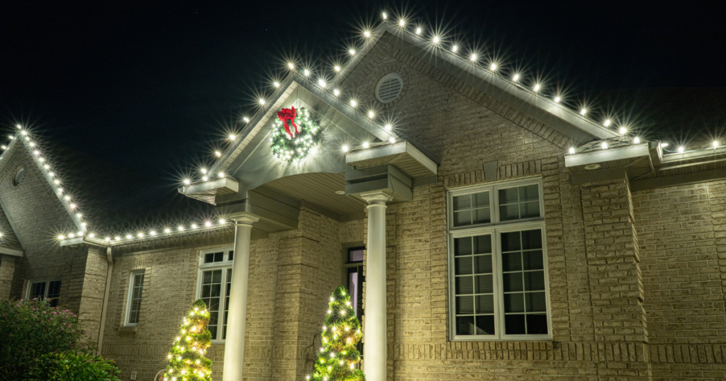 Custom residential holiday lights hung by Shine. 