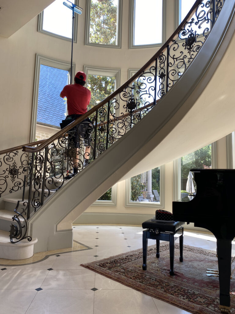 Interior Window Cleaning on a Staircase