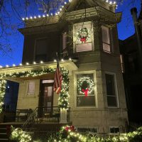 House with festive holiday lighting